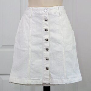 White Stretchy Denim Skirt with Buttons
